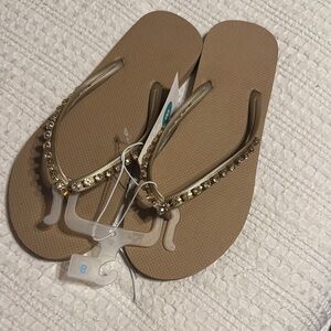 Shade and Shore Gold Embellished Flip Flops